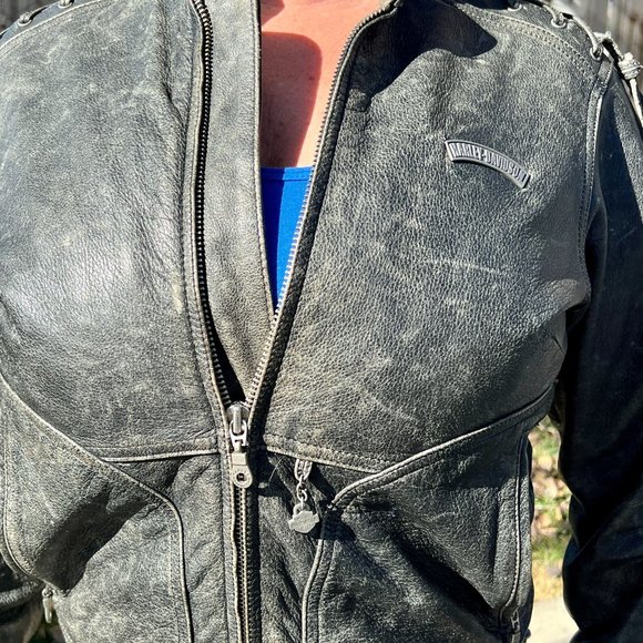 Harley Davidson Vintage Distressed Leather Biker Jacket Size Women’s Medium - Picture 4 of 9